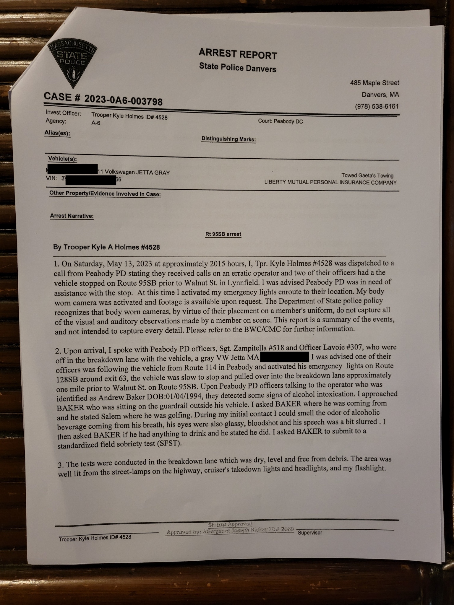 BREAKING: A.J. "GROPEY" BAKER'S OUI ARREST REPORT – HCRN